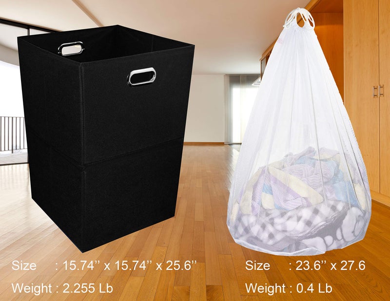 Freegrace Foldable Large Laundry Hamper With Laundry Bag - Premium Durable Fabric, Plastic Board, Extra-Large Size, Space-Saving & Compact Clothes Basket With Metal Handles (Black) - Image 2
